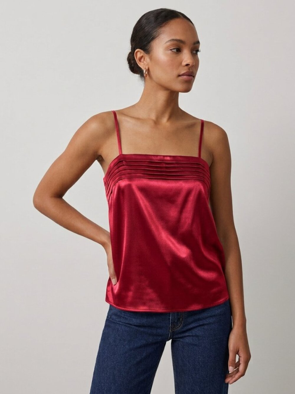 Vintage Escapades Red Satin Pleated Camisole Tank Top Size M USA 90s Coquette